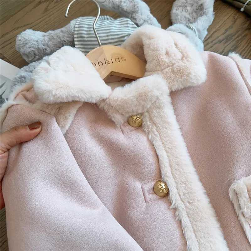 Children Plush Jacket Lapel Winter New Baby Imitation Suede Thickened Fur CoatXJ241211