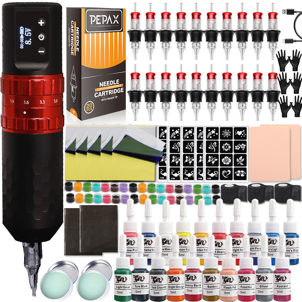 Wireless Hine 7 Strokes Adjustable Rotary Pen Set With Cartridge Needles For Makeup Body Art Tattoo Kit