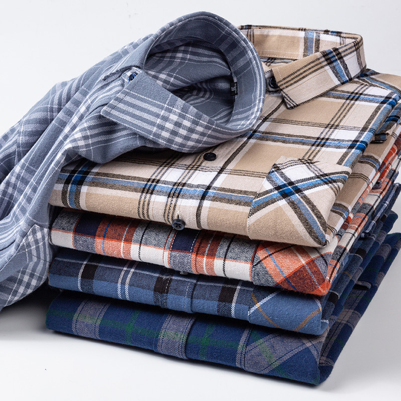 Men's Cotton Polished Plaid Shirt Long Sleeve Autumn Casual Business Pure Cotton Shirt Men Casual Shirts Fashion Tops Coats