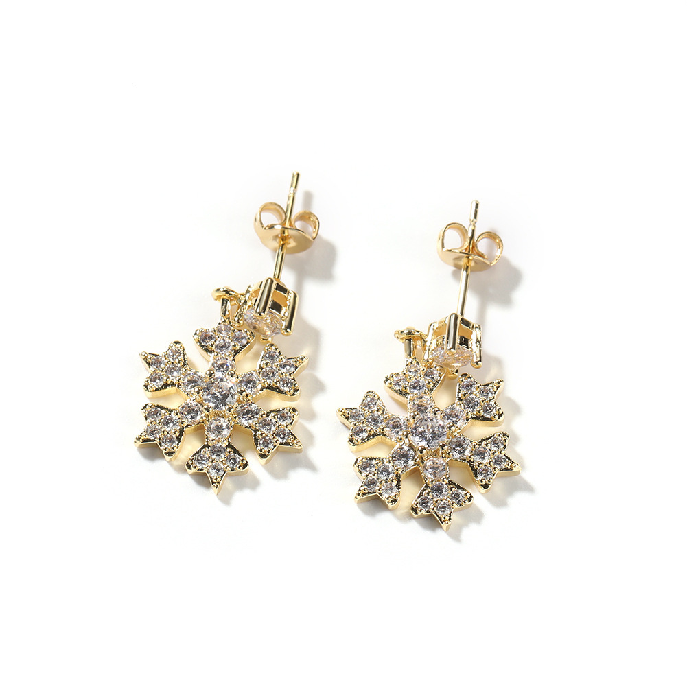 Instagram style hip-hop Christmas snowflake earrings with copper inlaid 3A zircon Aesthetic earrings and personalized minimalist earrings Pendientes B