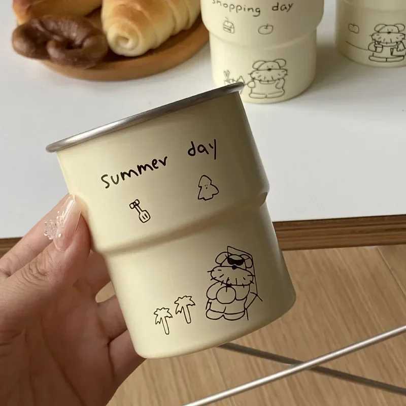 300ml coffee cup travel cup oat milk brewing cup outdoor camping stainless steel g with dog pattern beverage Y241211