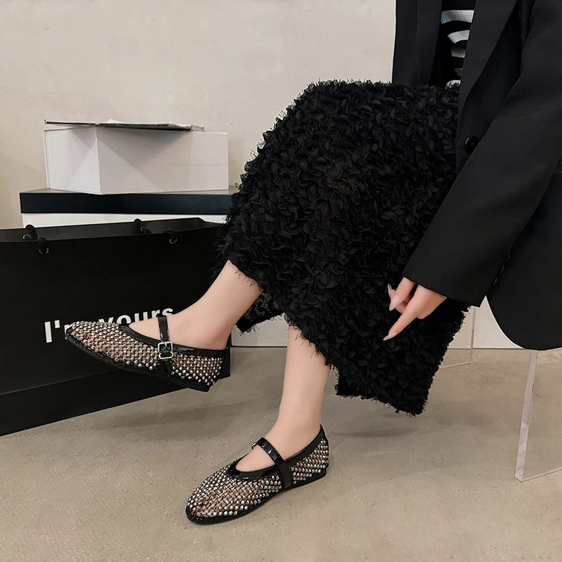 Mesh Breathable Rhie Fashion Versatile Women's New Foreign Style Niche Belt Flat Soft Soled Mary Jane Womens Shoes