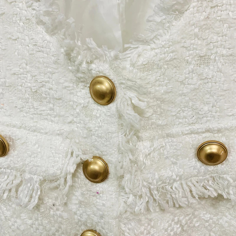 HIGH STREET ner Runway Suit Set Womens Gold Buttons Tweed Jacket Shorts 241211