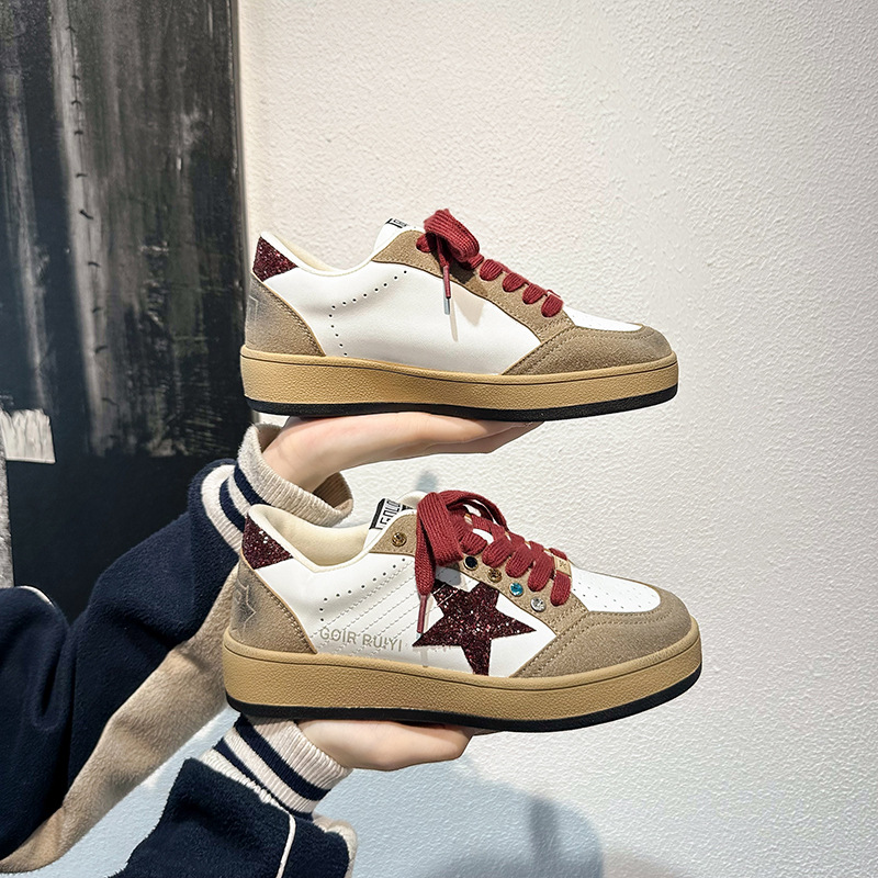 Women Casual Shoes:Fashion Star Print Designer Shoes Retro Vintage Diamond Inlaid Comfort,Black/Red,Free shipping