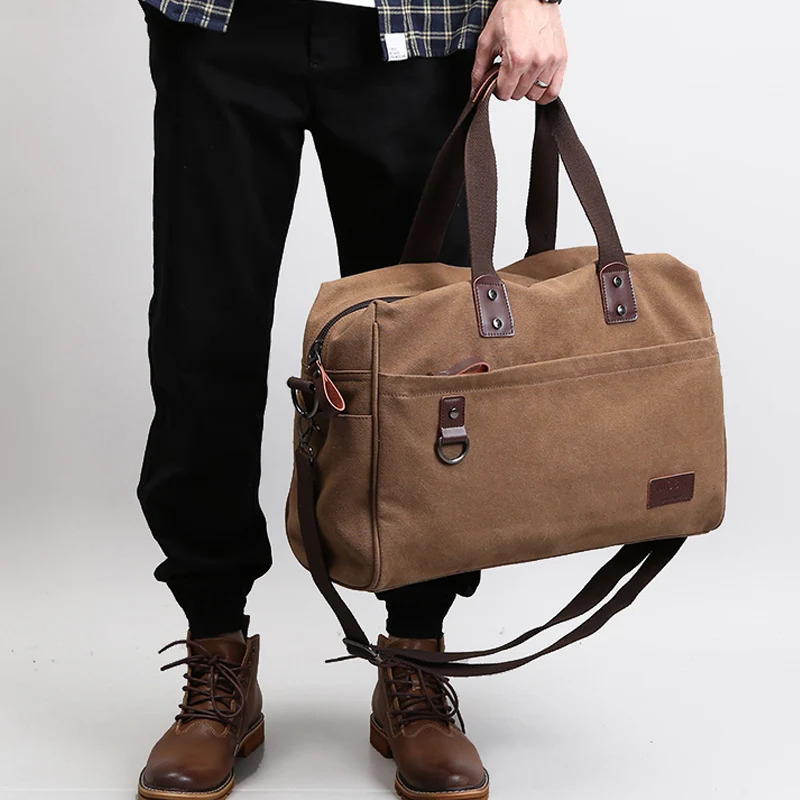 Men Canvas Handbag Casual Business Bags Fit 15.6 inch Laptop Fashion Fitness High Quality Travel Shoulder Bag 241212