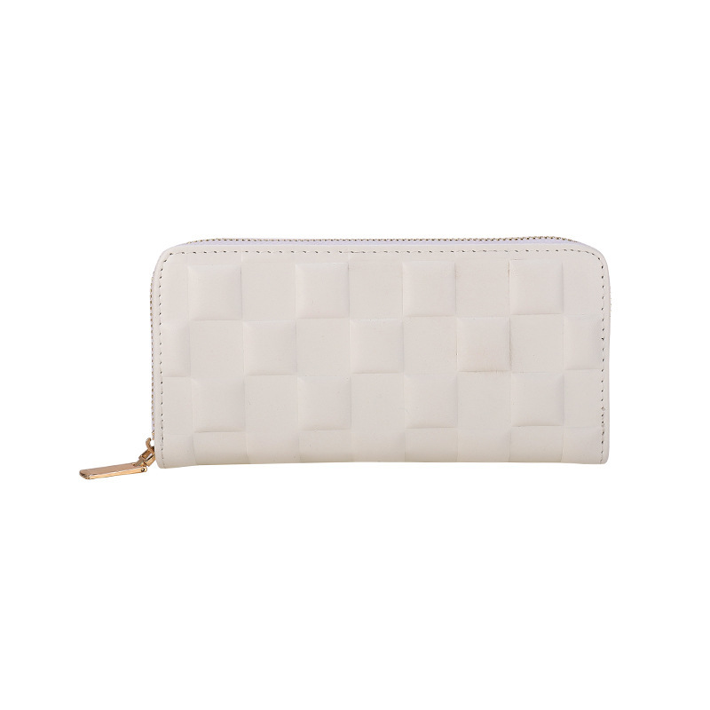 Multi Functional Outdoor Hand-held New Designer Fashion Women's Long Design With Pressed Grid Pattern Zipper Handbag Wallet Card Bag