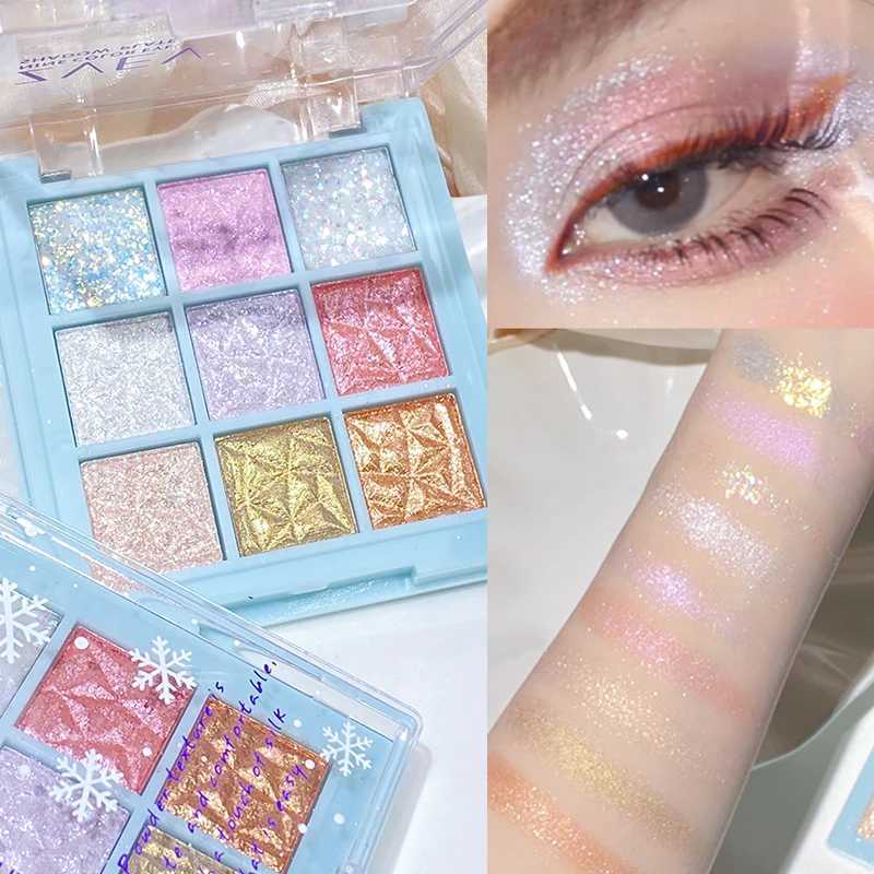 9-color eye shadow flash fluorescent snowflake sequin flash eye shadow palette waterproof shimmer silkworm cosmeticsW241212