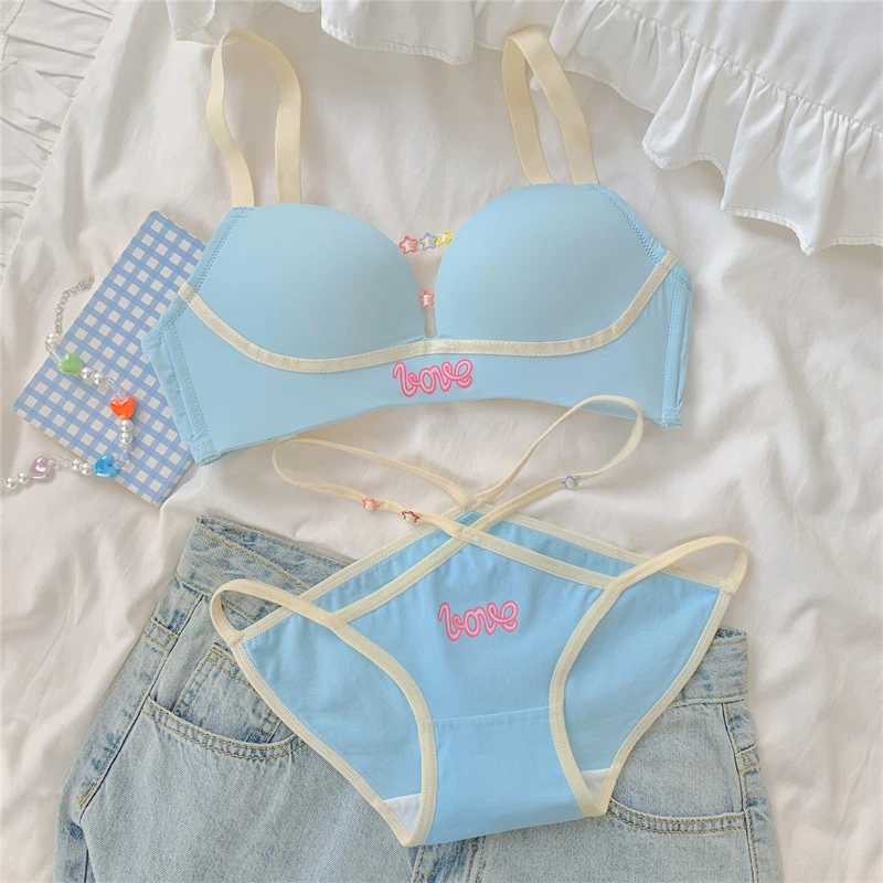 Sweet Underwear Women Hollow Sexy Breathable Mid-waist Push Up Bra Lingerie SetXJ241212
