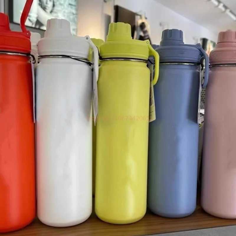 710ml inflatable water bottle sports water bottle stainless steel and titanium vacuum portable leak proof outdoor cup Y241211