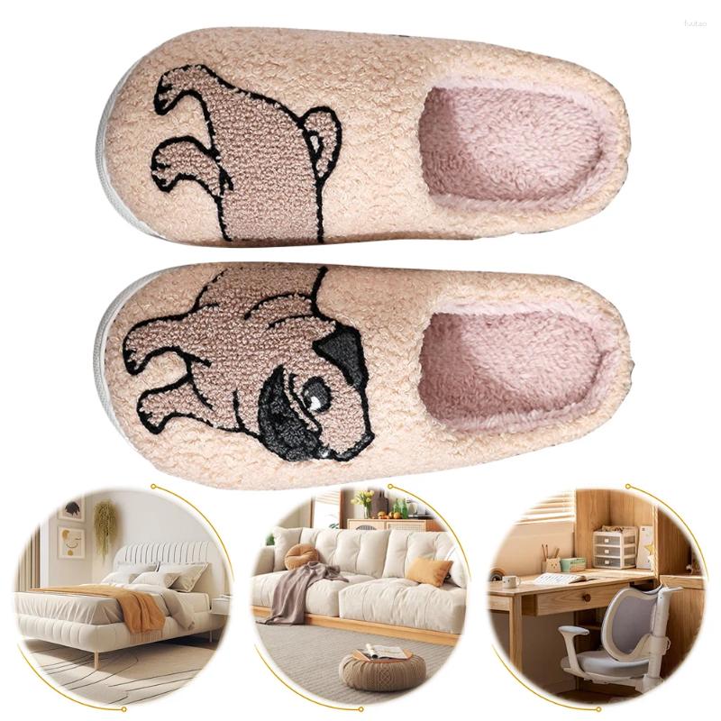 Slippers Plush Pug Comfortable Slip-on House Shoes Anti Slip Flat Thermal Fluffy Couple For Autumn Winter