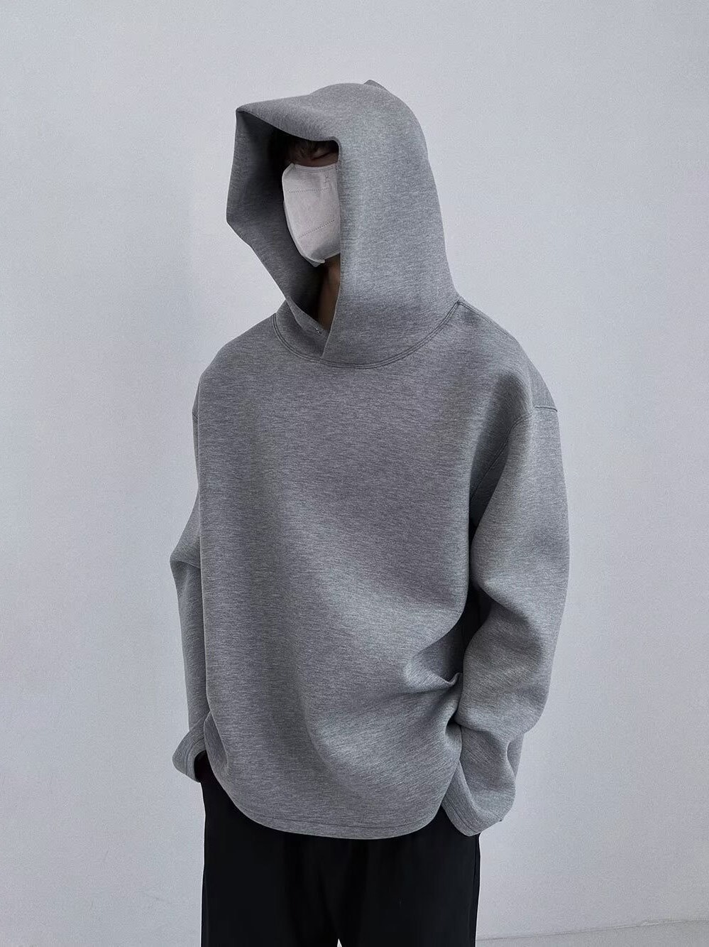 M12112 Winter high-end hooded sweatshirt for men solid color loose trendy brand loose American functional style top