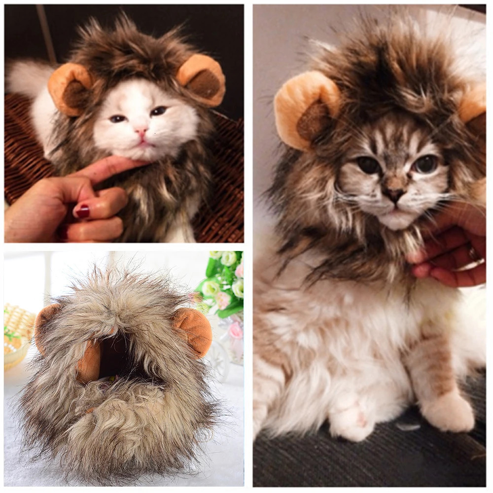 Cat Lion Wig Funny Costume Puppy Halloween Cosplay Dress Up Clothes Cute Pet Hat For Small Dog Kitten Party Accessories 241212