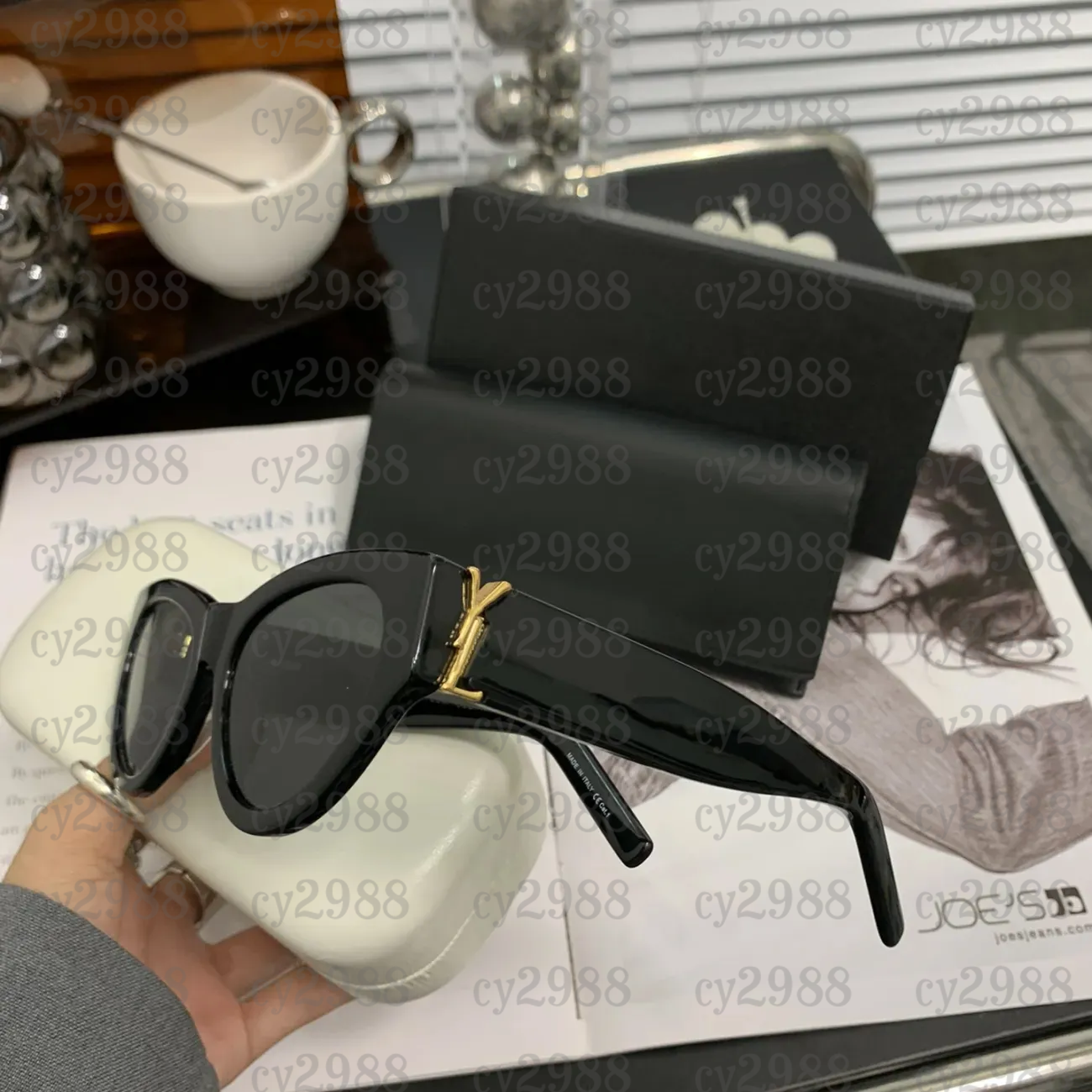 Designer Cat Eyes Sunglasses Women Glasses Womens Sunglass UV400 Polarized Glass Lens With Box