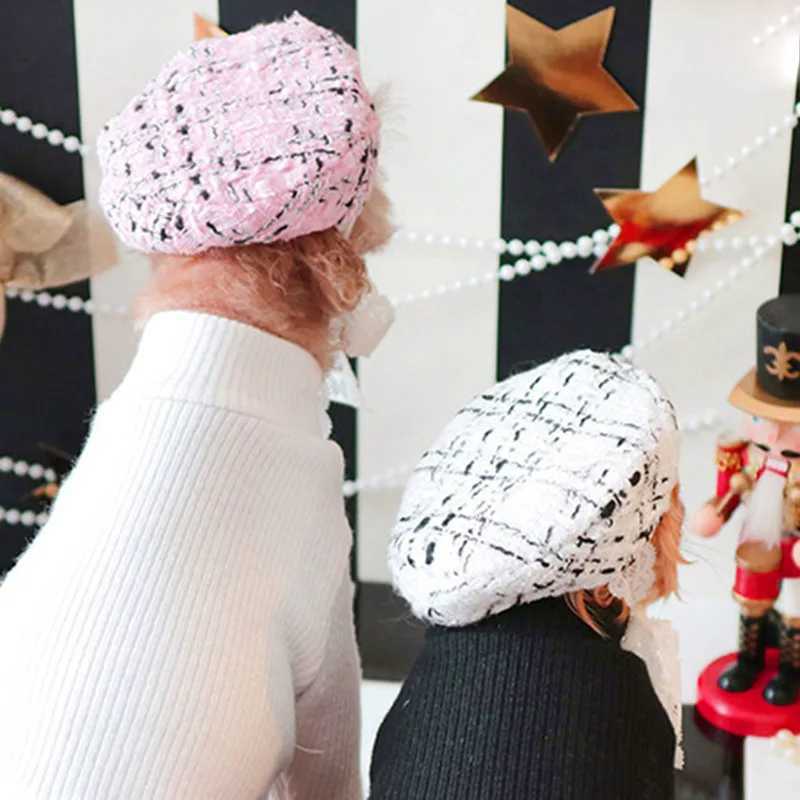 Ins tweed pet hat classic dog hat pet head wearing Maltese cat beret M241212