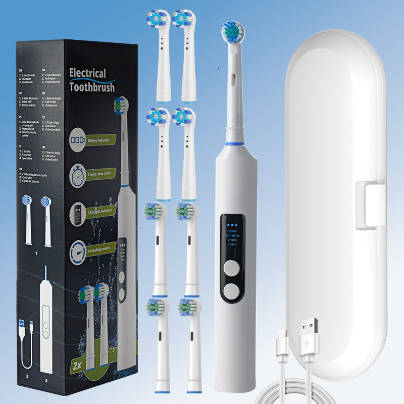 Round Head Rotating Visual Electric Toothbrush Display Automatic Rechargeable Adult Couple Men And Women Gif