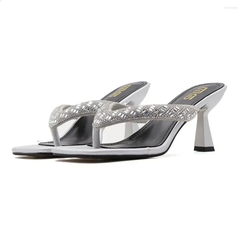 Slippers Casual High-Heeled Shoes Lady Square Toe Slipers Women Glitter Slides Rubber Flip ps 2024 Jelly Hawaiian
