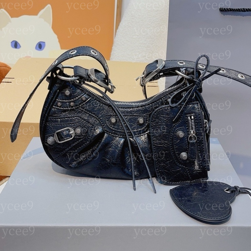 Motorcycle Designer Le Cagole luxury Shoulder Bags Genuine Leather Bag Women Luxury Fashion Half-moon Tote Bag Diamond Black High Quality