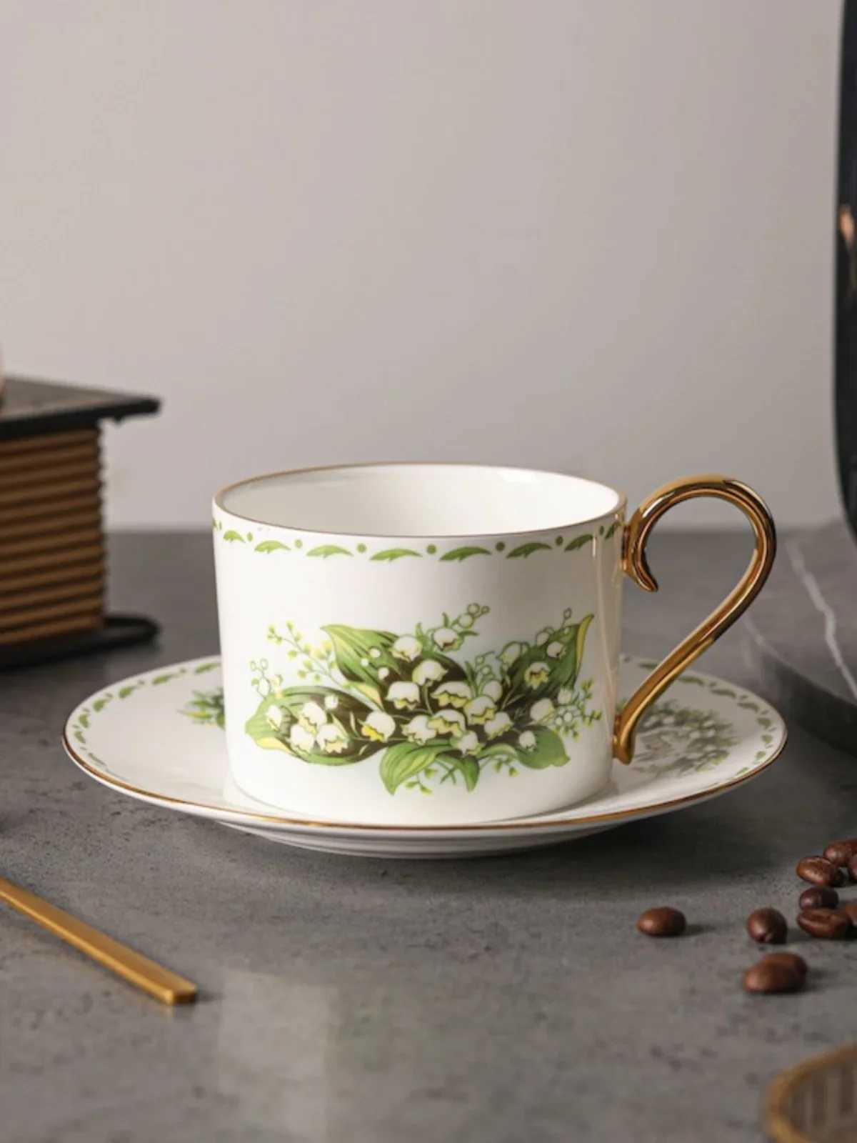 Valley Lily Bone Gold Plated Light Luxury Coffee Cup and Sauce Set Afternoon Tea Cup and Sauce Housewife Y241211