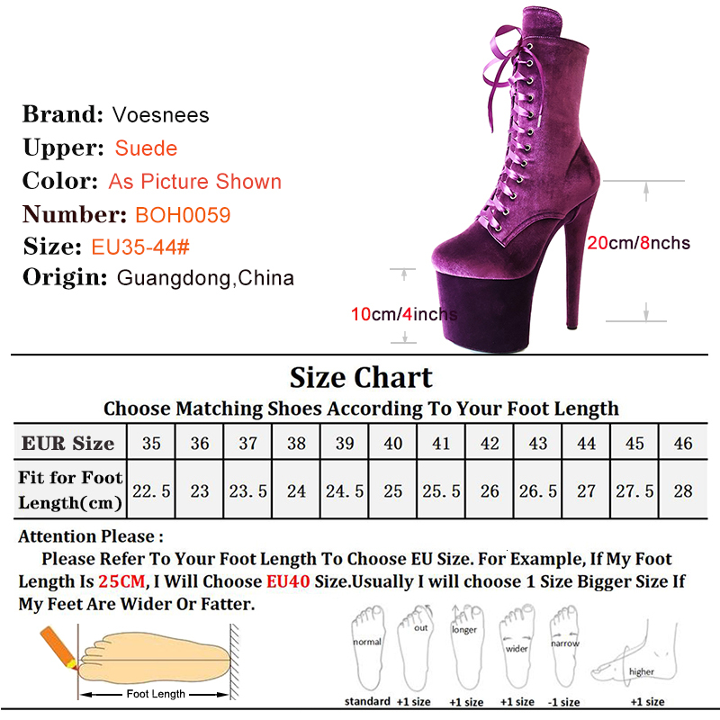 New Veet 20Cm/8In Platform Ankle Boots Exotic Pole Dance Shoes Purple Lace-Up Autumn Winter Nightclub Stripper Model Heels