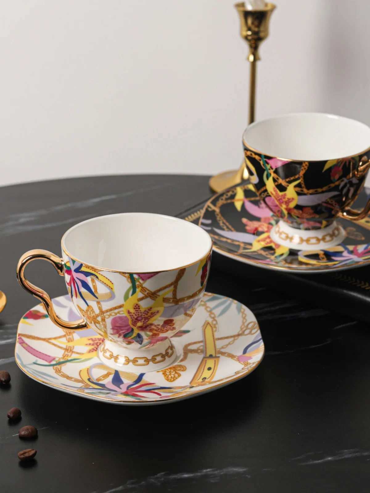 Erica Beyer Gilt Dance European Bone Lamp Luxury Coffee Cup and Sauce Set Family Afternoon Tea Cup Water Y241211