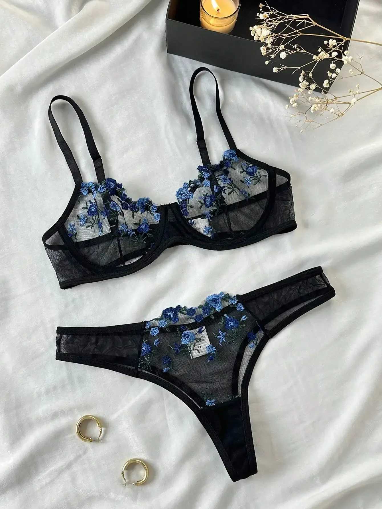 Embroidery Lace Babydoll Sensual Lingerie Lace Bra Set For Women Underwear Intimate Sexi Comes Bra And Panty Set sexyXJ241212