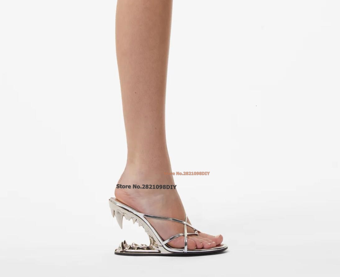 Sier Black Thongs Sandals High Heel Women 3D Mouth Slip On Heeled Party Shoes Criss-Crossed Flip-P Sg