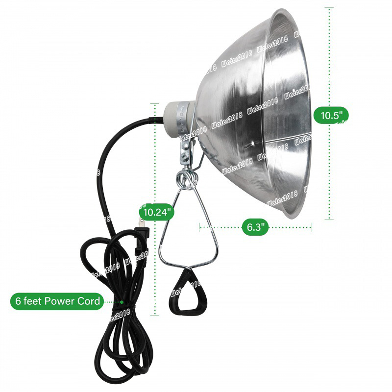 Clamp Lamp Light Aluminum Reflector& 10' Cord up to 150W With 18/2-Gauge 6 Feet Cord, Silver(No Bulb Included)