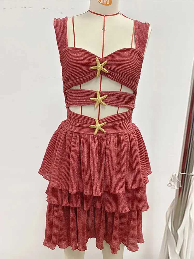 Urban Sexy Dresses Sexy Backless Shining Slveless Dresses Women Chic 3D Starfish Cake Dress For Woman Summer Beach Fashionable Dirty Robes Y241212LSHY