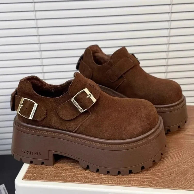 Ladies Shoes Buckle Strap Fashion Leopard Print Casual Pumps Women Round Toe Platform Heels Zapatos Mujer 241211
