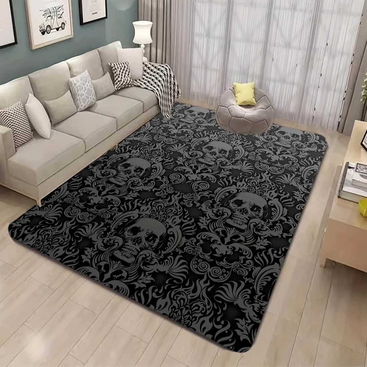 Halloween Skull Gothic Carpet for Living Room Decor Sofa Table Large Area Rugs Bedroom Bedside Floor Mat Hallway Balcony MatXJ241211