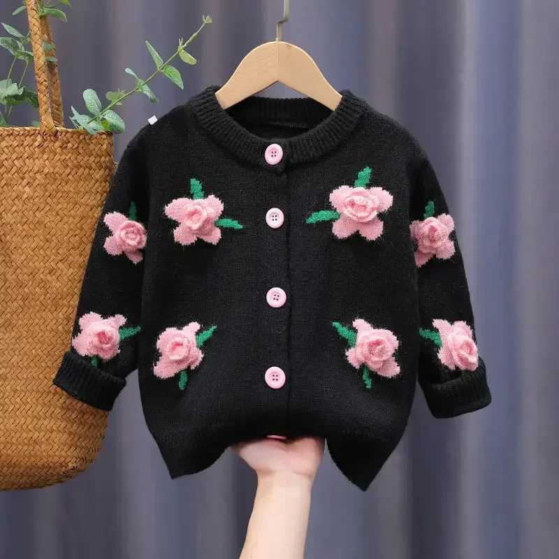 Girl Sweater 2023 Girl Sweater Knitwear Spring and Autumn New Cardigan Thickened Foreign Children Coat Handmade Children SweaterXJ241212