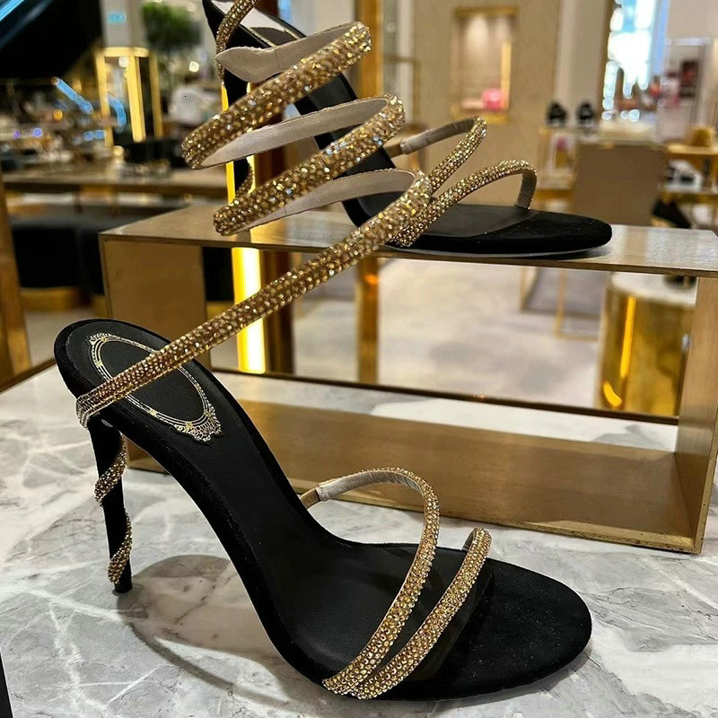 2024 Europe Summer New High-Heeled Stiletto Rhinotone Sandals Women's Large Size Heels