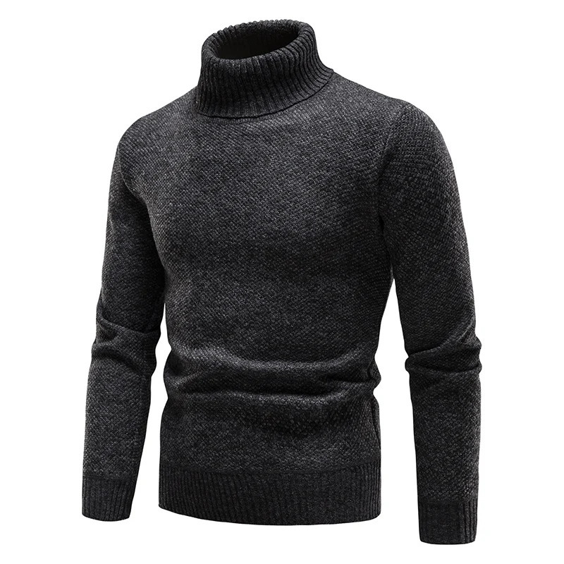 Autumn and Winter Wool Sweater Mens Thick Turtle Neck Warm Pull Ultra Thin Fit Mens Clothing Black Brown Jumper Elastic 241205