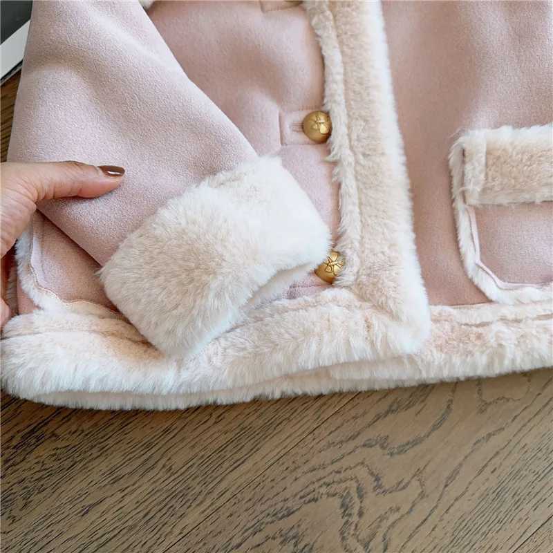 Children Plush Jacket Lapel Winter New Baby Imitation Suede Thickened Fur CoatXJ241211