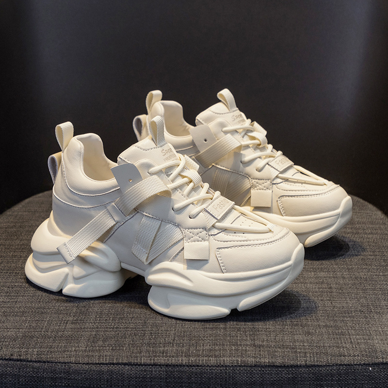 Daddy shoes 2025 spring new ins leather soft sole sports casual shoes thick soles increase shoes dance shoes women