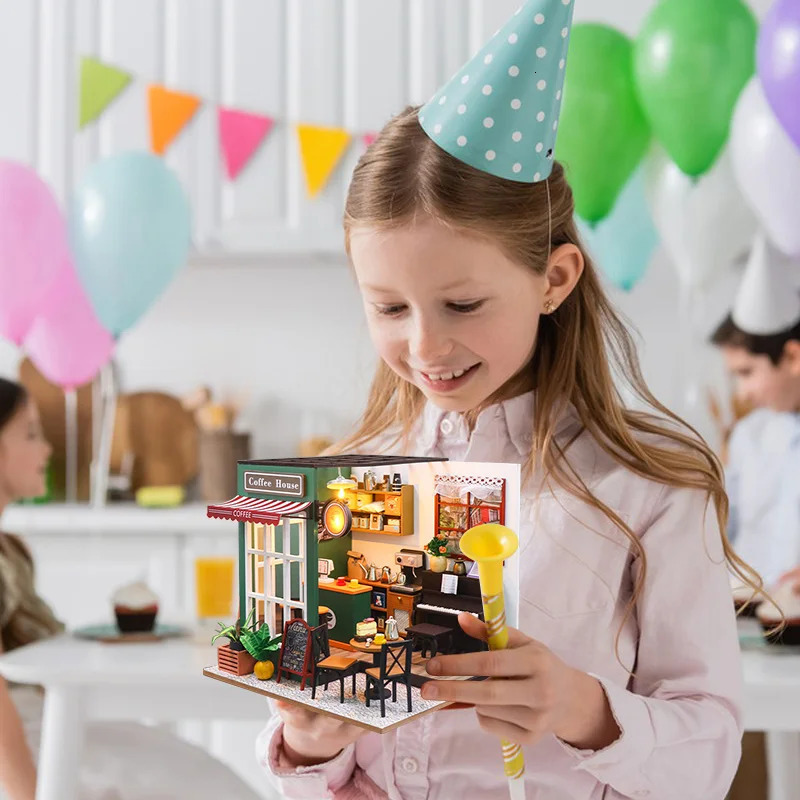 DIY 3D puzzle wooden toys mini dollhouse handmade model building kit coffee house childrens gifts 241211