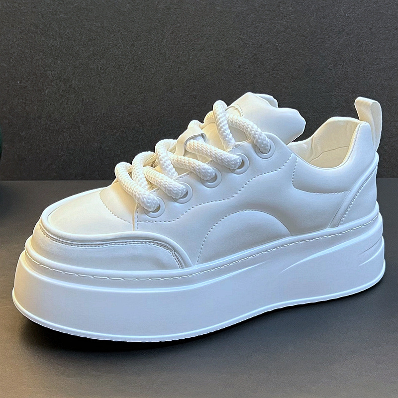 Thick soles increase small white shoes fashion men's light bread shoes fashion with ins niche trend design casual board shoes Spring Green White