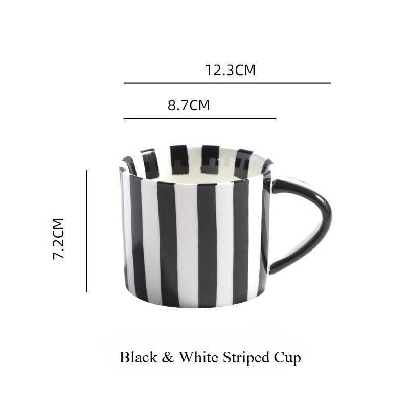 200ml ceramic coffee cup and sauce set hand-painted striped retro water cup black and white style striped afternoon tea GS Y241211