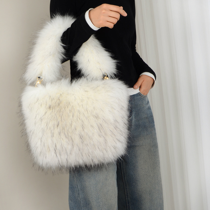 Chic USA Inspired Handbag Featuring High-Quality Imitation Fur Material - Luxurious Plush Design
