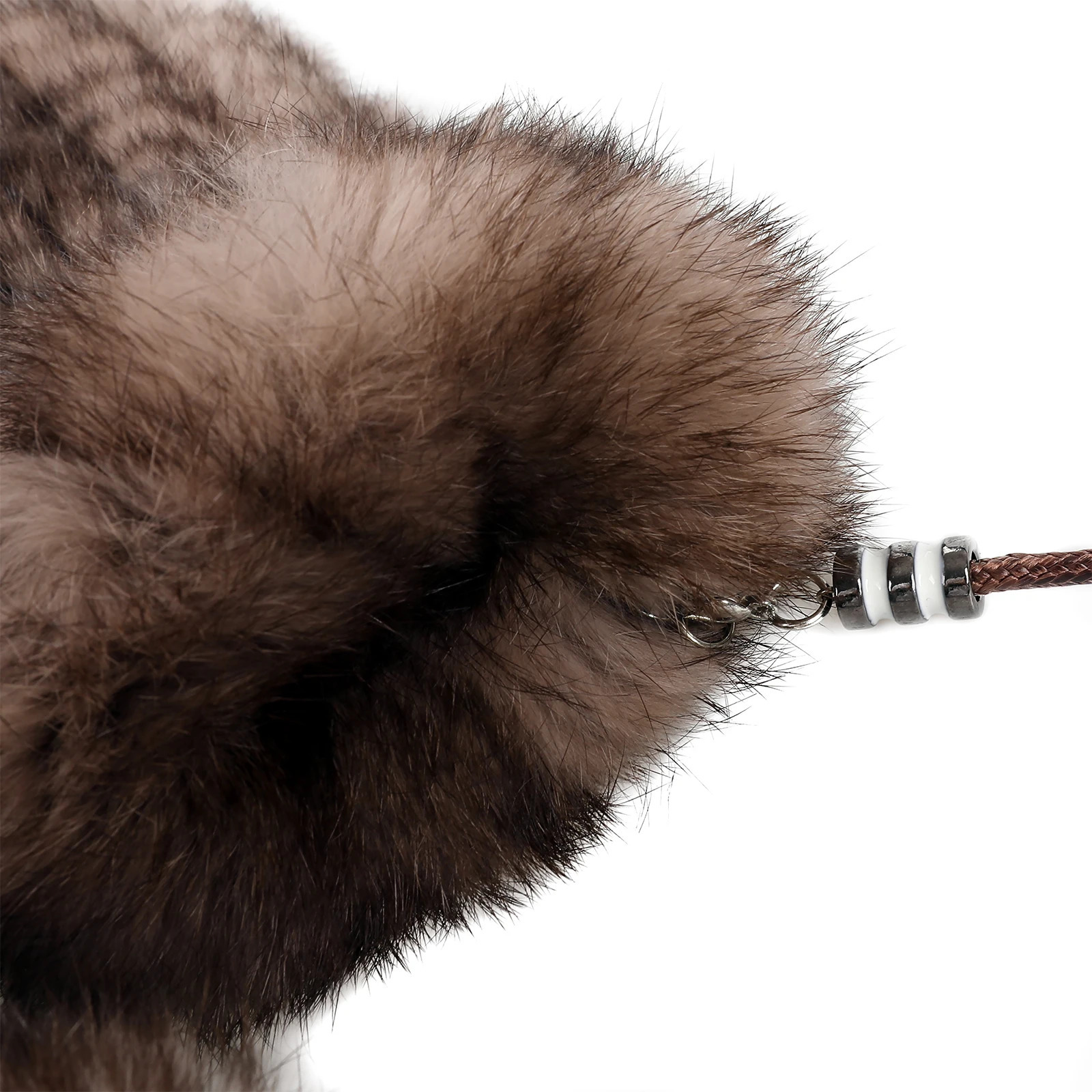 Womens Genuine Rabbit Fur Knitted Mittens-Soft Winter Cold Weather Gloves-Removable Rope String 241212