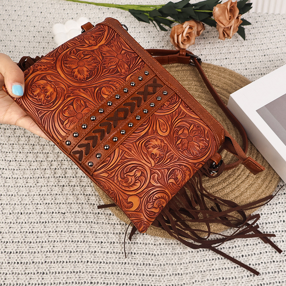 Western Bohemian style Su New crossbody emed mobile phone autumn women 2024 shoulder bag high-end feeg