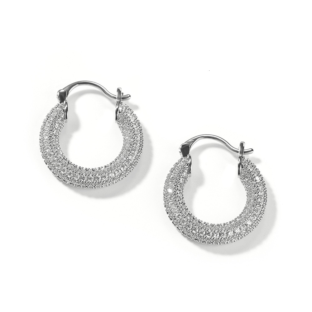 Fine Quality Full Diamond Huggie Hoop Earrings For Womens Ins New In Trendy Bling Cubic Zirconia Hollow Ear Rings Hip Hop Piercing Earrings Pendientes