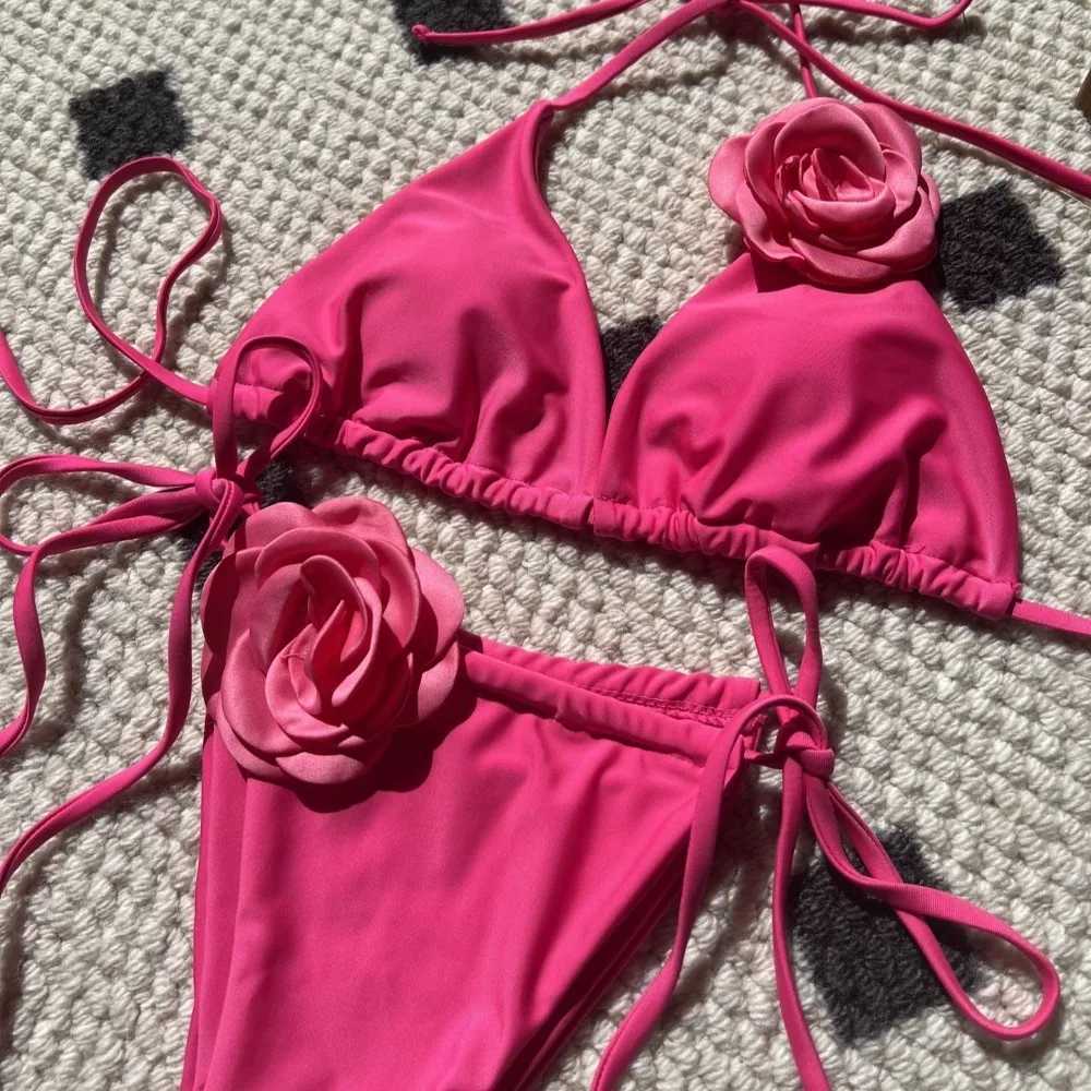 New Summer Women Bikinis Strapss Brazilian Thong Biquini Solid Color Rose Women Two Pieces Bathing Suit Swimsuit BeachwearXJ241212
