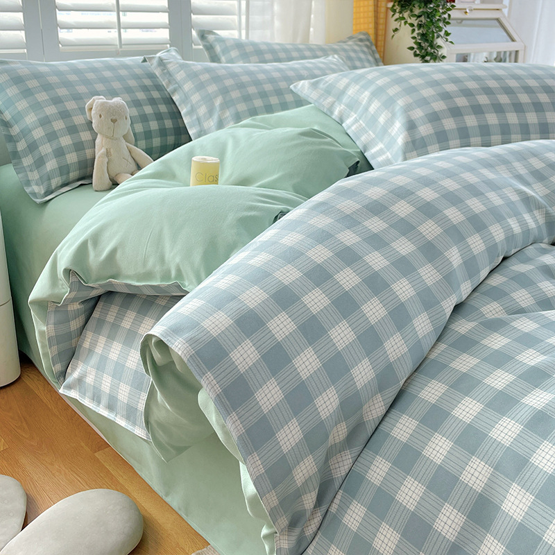 Thickened Cotton Sanded Pure Cotton Plaid Duvet Cover