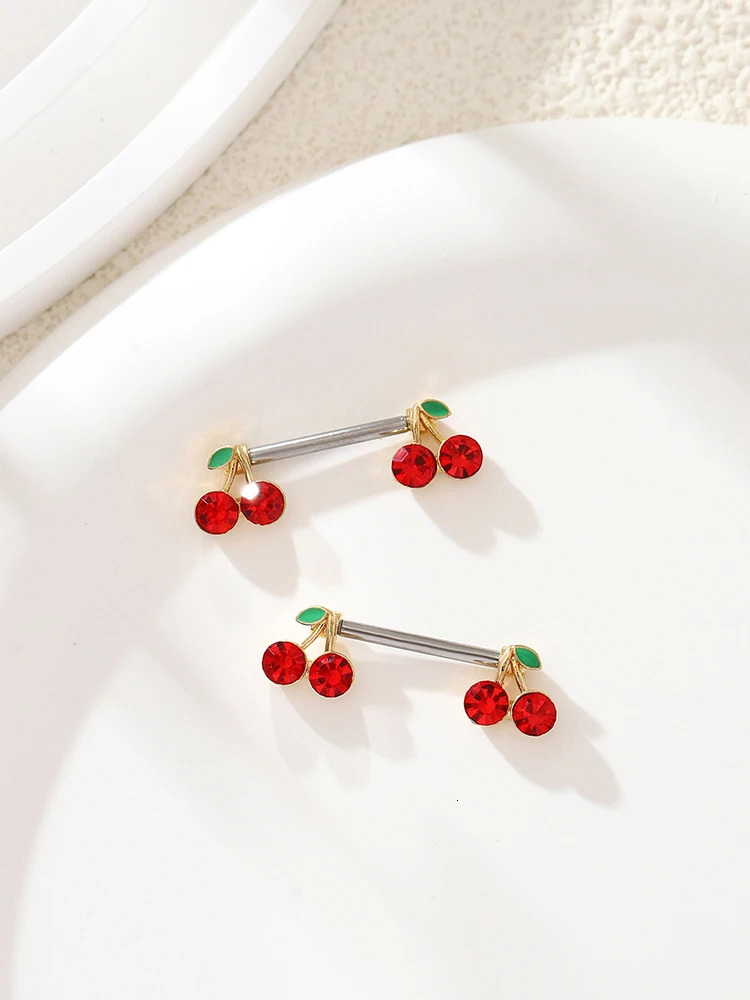 KUNIU2pcs Y2K Cute Cherry Nipple Ring Female Body Piercing Jewelry Stainless Steel 241210