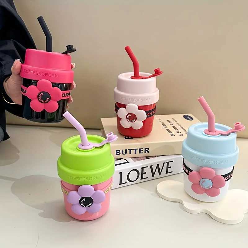 400ml stainless steel cup with silicone straw and non stick lipstick design can be closed read and relaxed without assembly Y241211