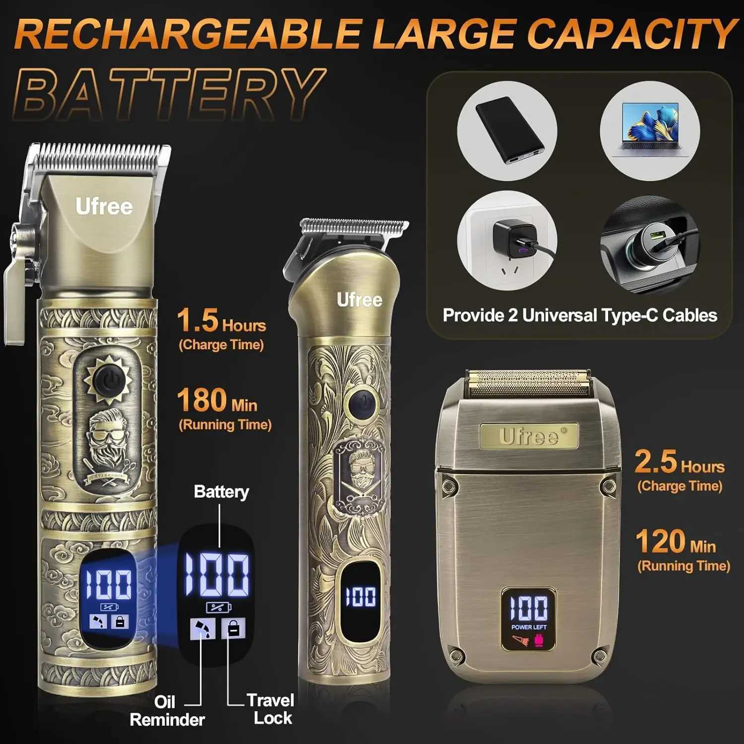 Hair Clippers Shaver Electric Razor Hair Trimmer for Men Cordless Barber Clippers and Trimmers Set W241212