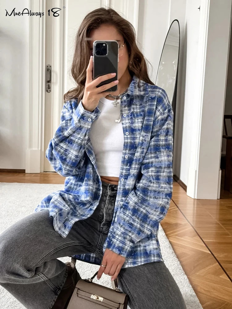 Mnealways18 Fashion Distressed Plain Shirt Womens Spring Purple Office Womens Loose Shirt Cotton Long Sleeve Shirt 241211