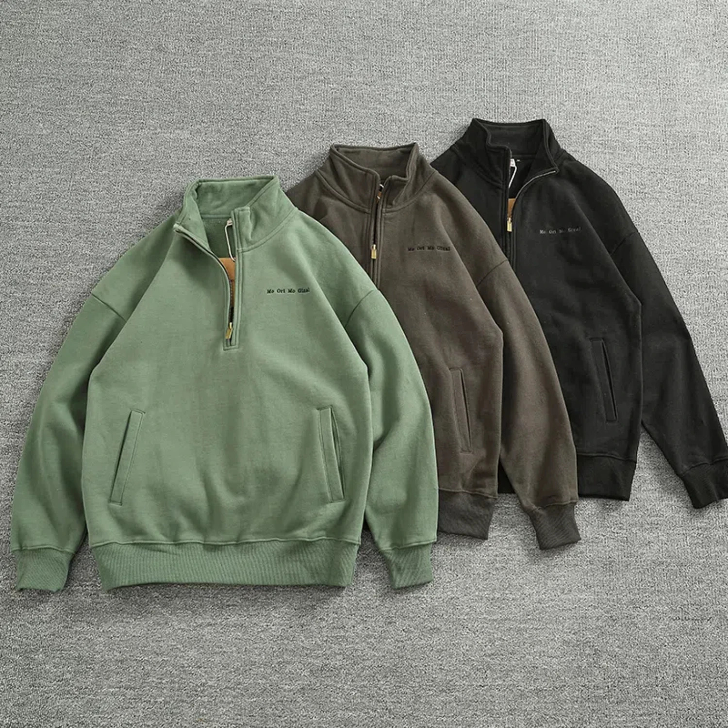 Autumn and Winter Thick Wool Hoop and Wool Hoodie Mens Retro Zipper Half Collar Casual Coat Trendy 241211