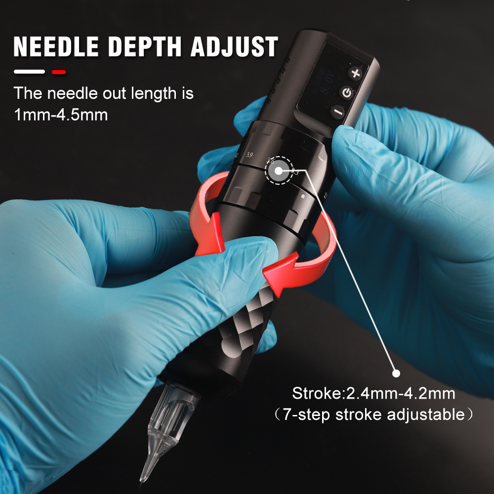 Wireless Hine 7 Strokes Adjustable Rotary Pen Set With Cartridge Needles For Makeup Body Art Tattoo Kit